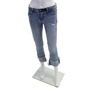 R+A Womens Cotton Distressed Detail Cuffed Ankle Flared Leg Jeans Blue Size 24